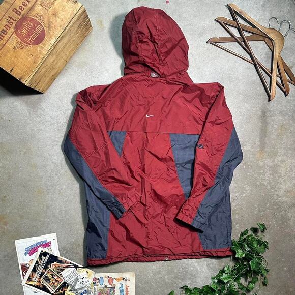 Vintage Y2K Nike Windbreaker Mens XL 2000s Maroon Gray Spellout Full Zip Coat - Picture 2 of 3